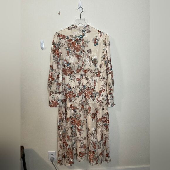 POSE Curved Yolk Dress Brown Floral Modest Maxi Long Sleeve Size 16 Boho NWT - Picture 2 of 4